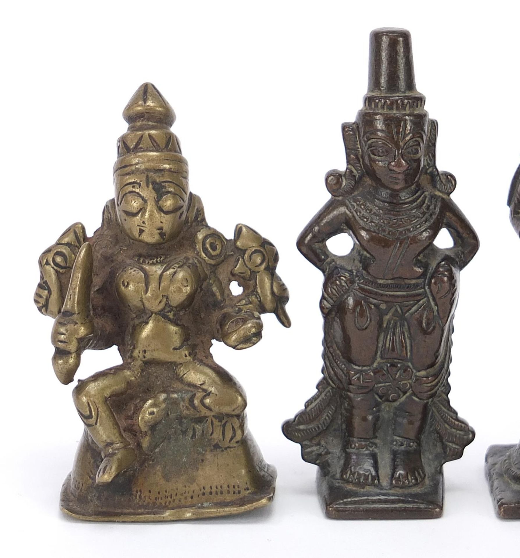 Four Indian patinated bronze votive figures, the largest 10cm high : For Further Condition Reports - Image 2 of 8