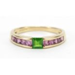 9ct gold green and pink stone ring, size O/P, 2.1g : For Further Condition Reports Please Visit