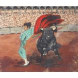 Bullfighting, oil on canvas laid on board, bearing an indistinct signature, possibly Faris,