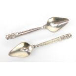 Georg Jensen, pair of Danish sterling silver acorn pattern spoons, circa 1933-1944, 15cm in