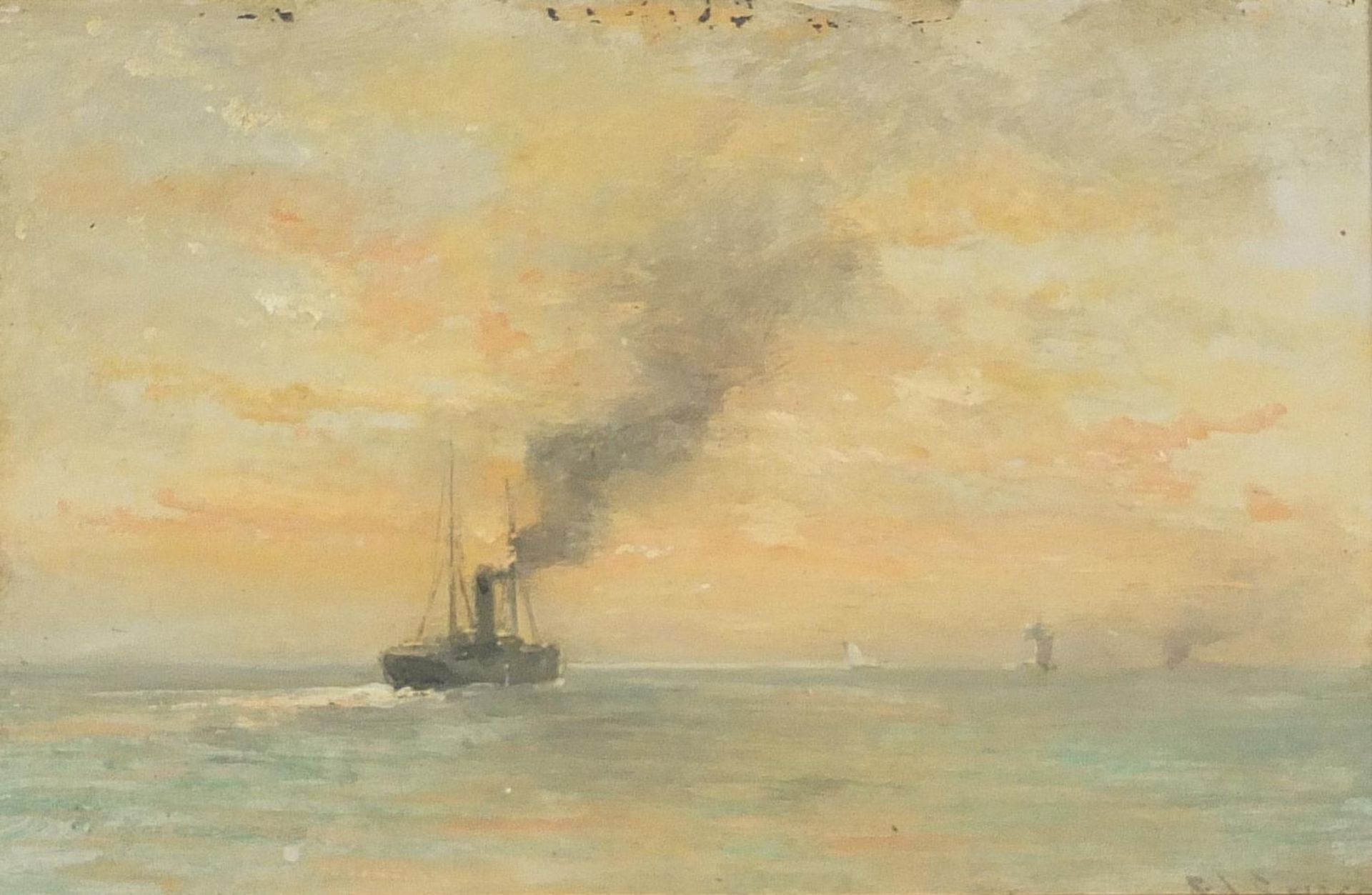 Boats on water and beach scene, pair of maritime oil on boards, each bearing an indistinct - Image 2 of 9