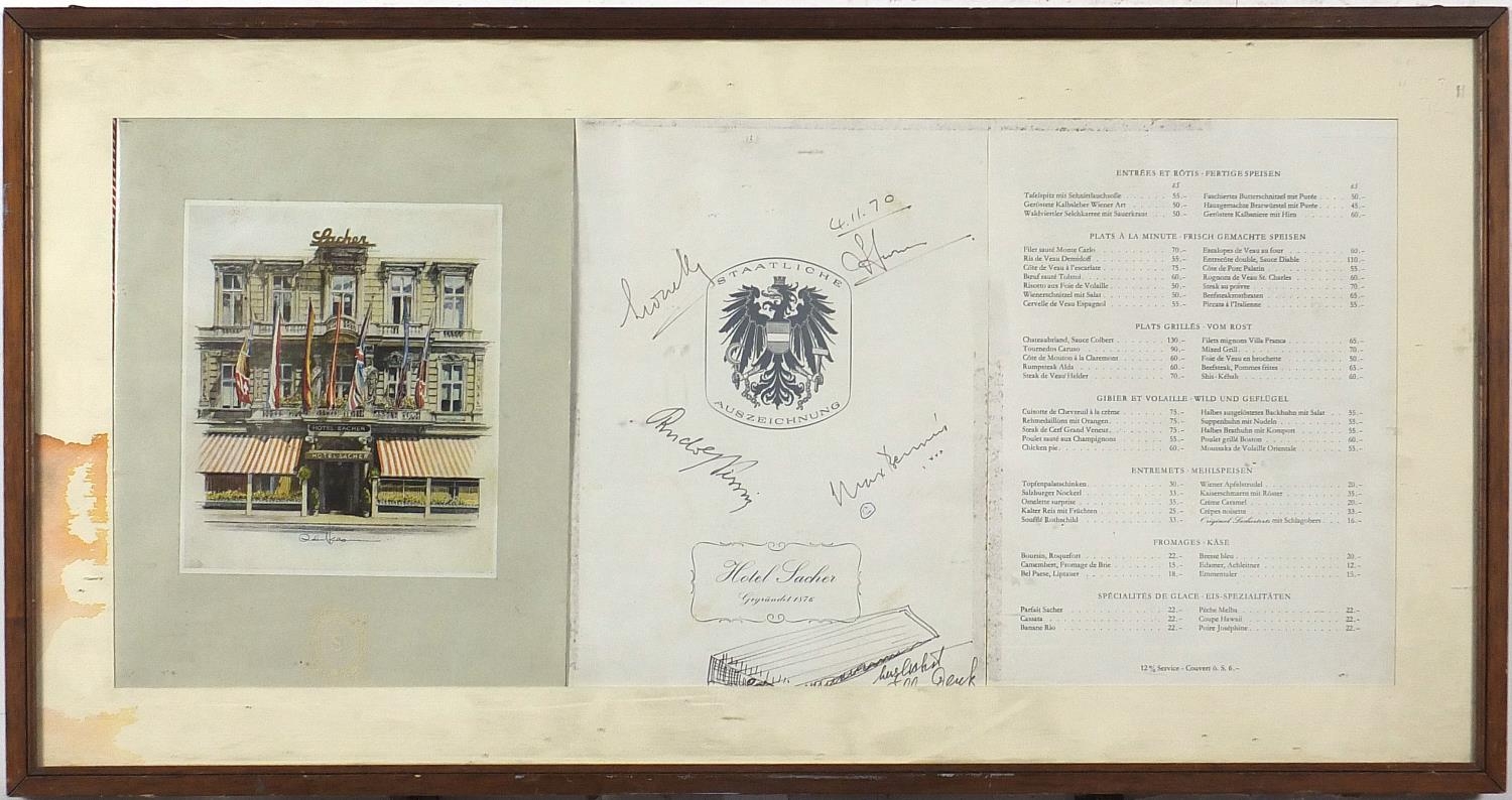 Six vintage menus including Quo Vadis Restaurant, some with signatures, the largest overall 81cm x - Image 9 of 18