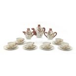 Japanese porcelain six place dragon tea service with Geisha holograms, the largest 19.5cm high : For