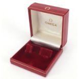 Omega red leather jewellery box with cardboard outer box, 11cm wide : For Further Condition