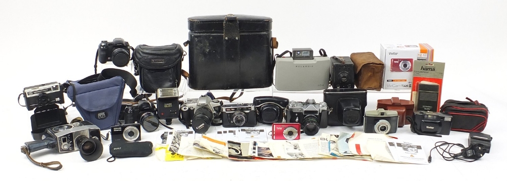 Vintage and later cameras and accessories including Halina, Polaroid, Bolex P4, Kodak and two