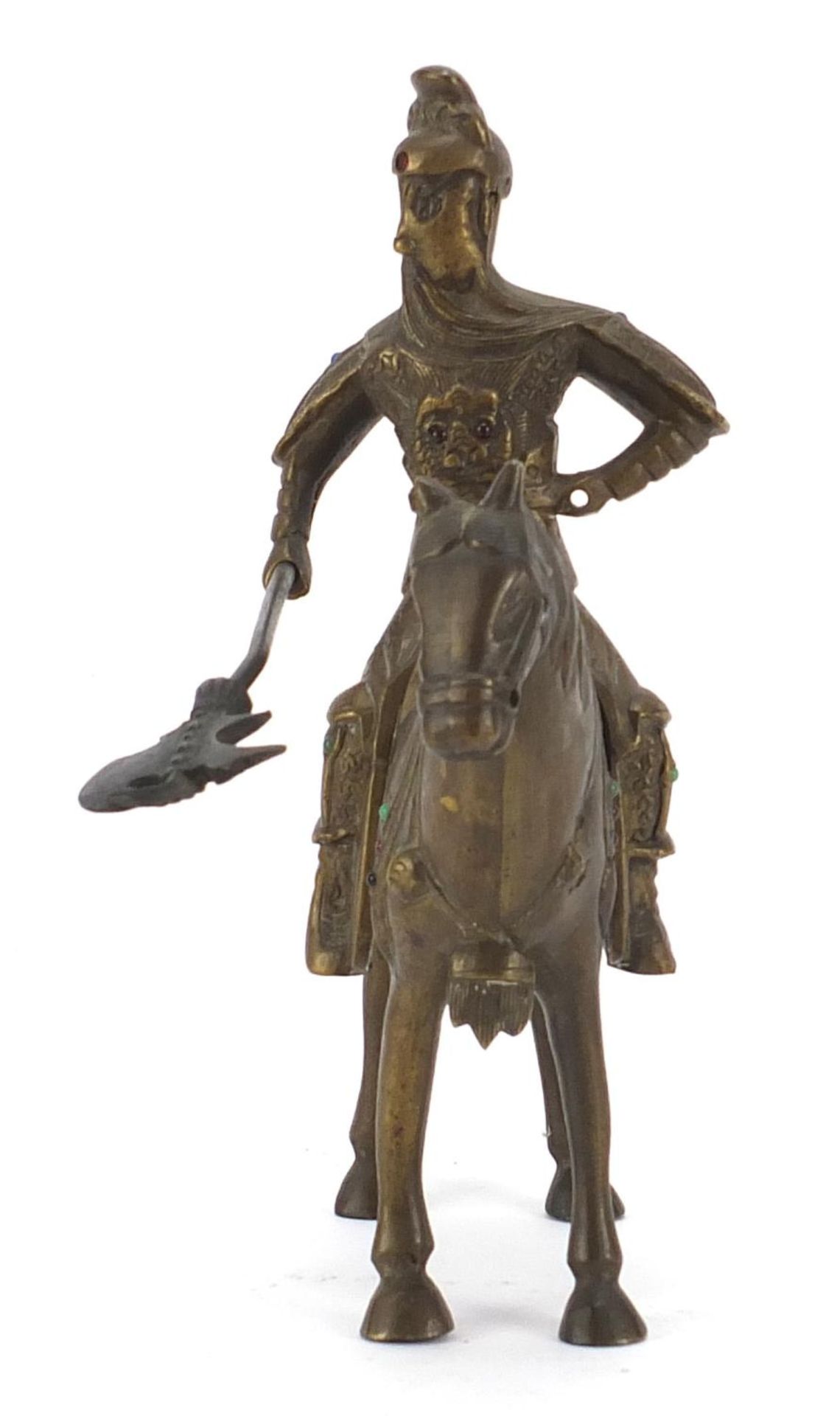 Chinese patinated bronze warrior on horseback, 24cm high : For Further Condition Reports Please - Bild 3 aus 7