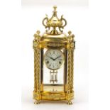 Large gilt metal four glass mantle clock with Roman numerals, 56.5cm high : For Further Condition