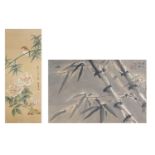 Bamboo groves and bird of paradise amongst flowers, two Chinese watercolours on silks, each with