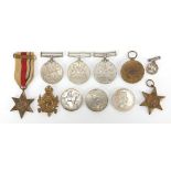 British militaria including four World War II medals, Intelligence Corps cap badge, Elizabeth II