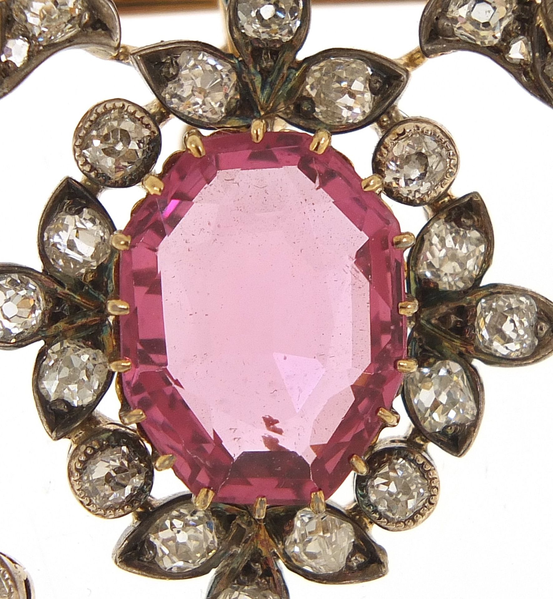 Impressive 19th century diamond and pink sapphire pendant brooch set with approximately one - Image 6 of 12