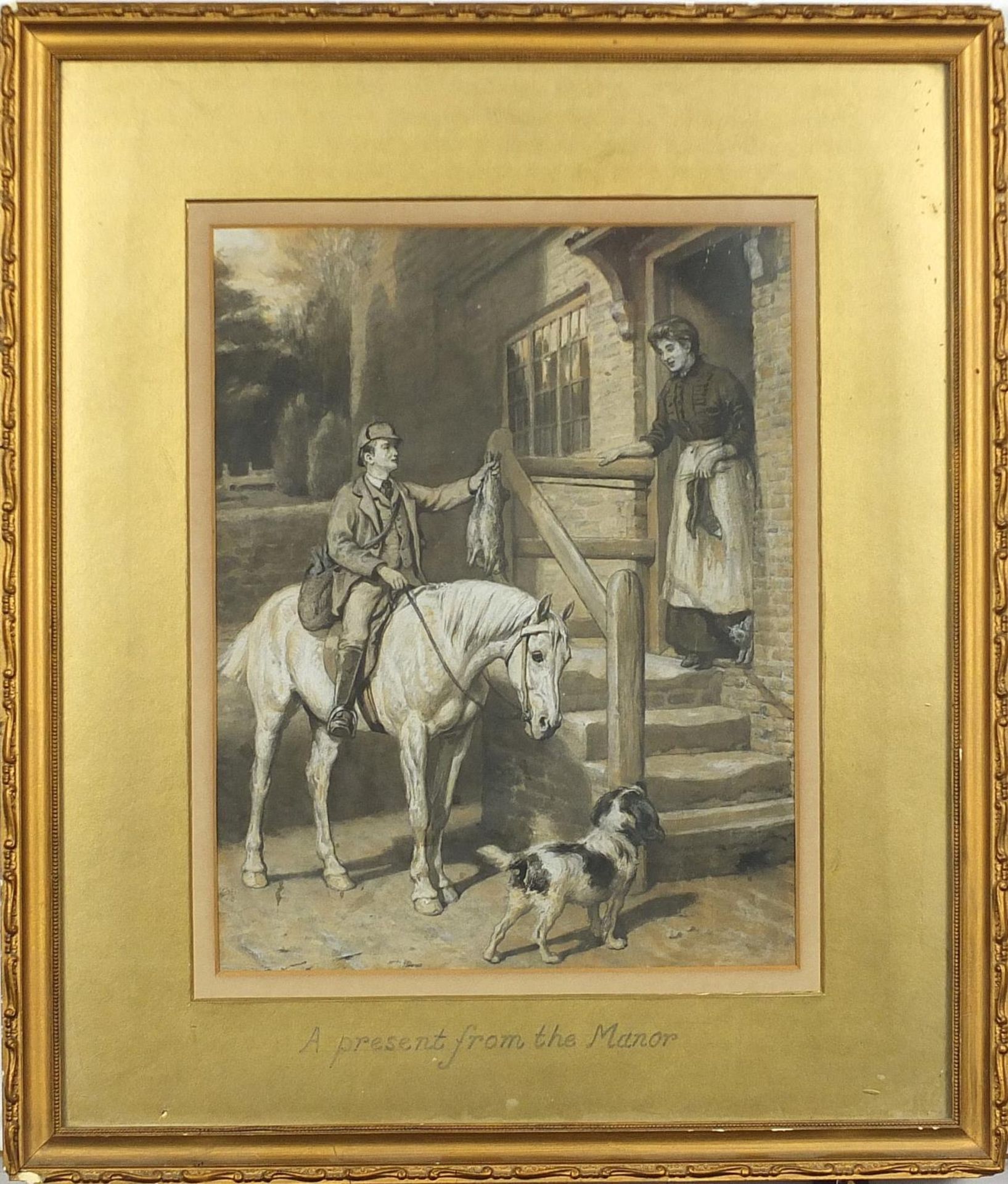 A present from the Manor, huntsman with with game, heightened watercolour, inscribed to the mount, - Image 3 of 8