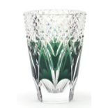 Val St Lambert, Belgian green flashed cut glass vase, 21cm high : For Further Condition Reports