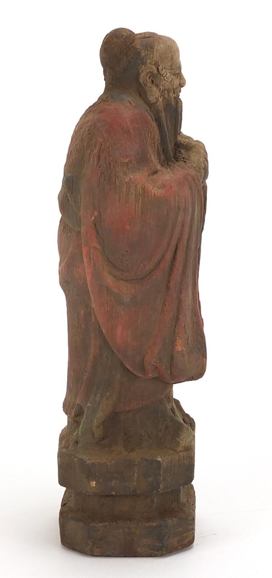 Chinese painted wood carving of a robed Elder, 27.5cm high : For Further Condition Reports Please - Bild 5 aus 7