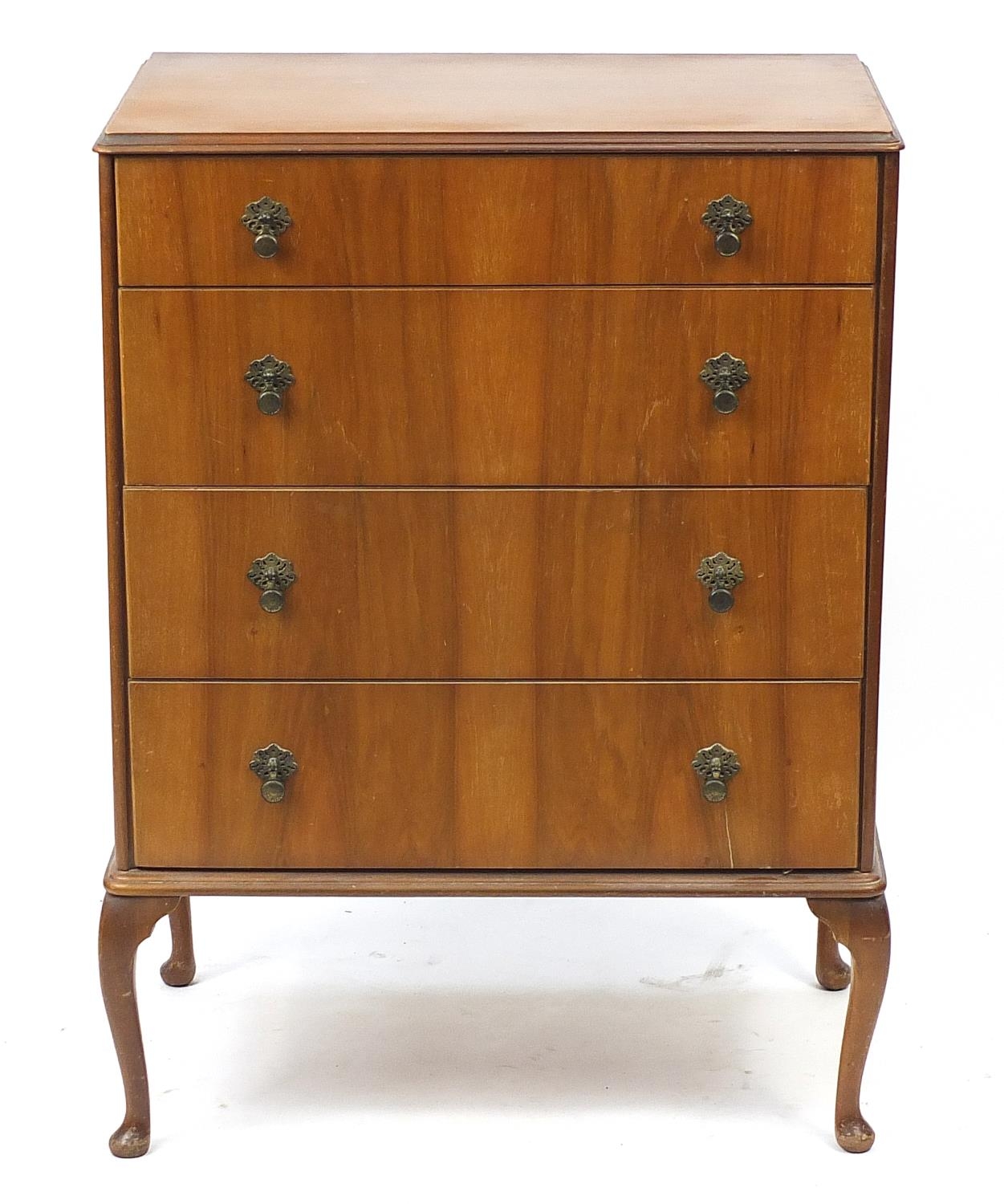 Walnut four drawer chest raised on cabriole legs, 106cm H x 77cm W x 46.5cm D : For Further - Image 2 of 4