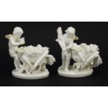 Moore, pair of Victorian porcelain Putti sweetmeat dishes, each 17cm wide : For Further Condition