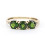 9ct gold green stone and diamond ring, size P, 1.3g : For Further Condition Reports Please Visit Our
