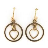 Pair of 9ct gold love heart drop earrings, 2.5cm high, 1.0g : For Further Condition Reports Please