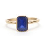9ct gold blue stone ring, (tests as sapphire), size M/N, 1.8g : For Further Condition Reports Please