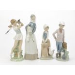 Lladro and Nao china figures including lady with lamb and female golfer, the largest 27.5cm high :