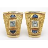 Scortecci, Pair of Italian unmarked gold, aquamarine and sapphire earrings, 2.5cm high, 18.5g :