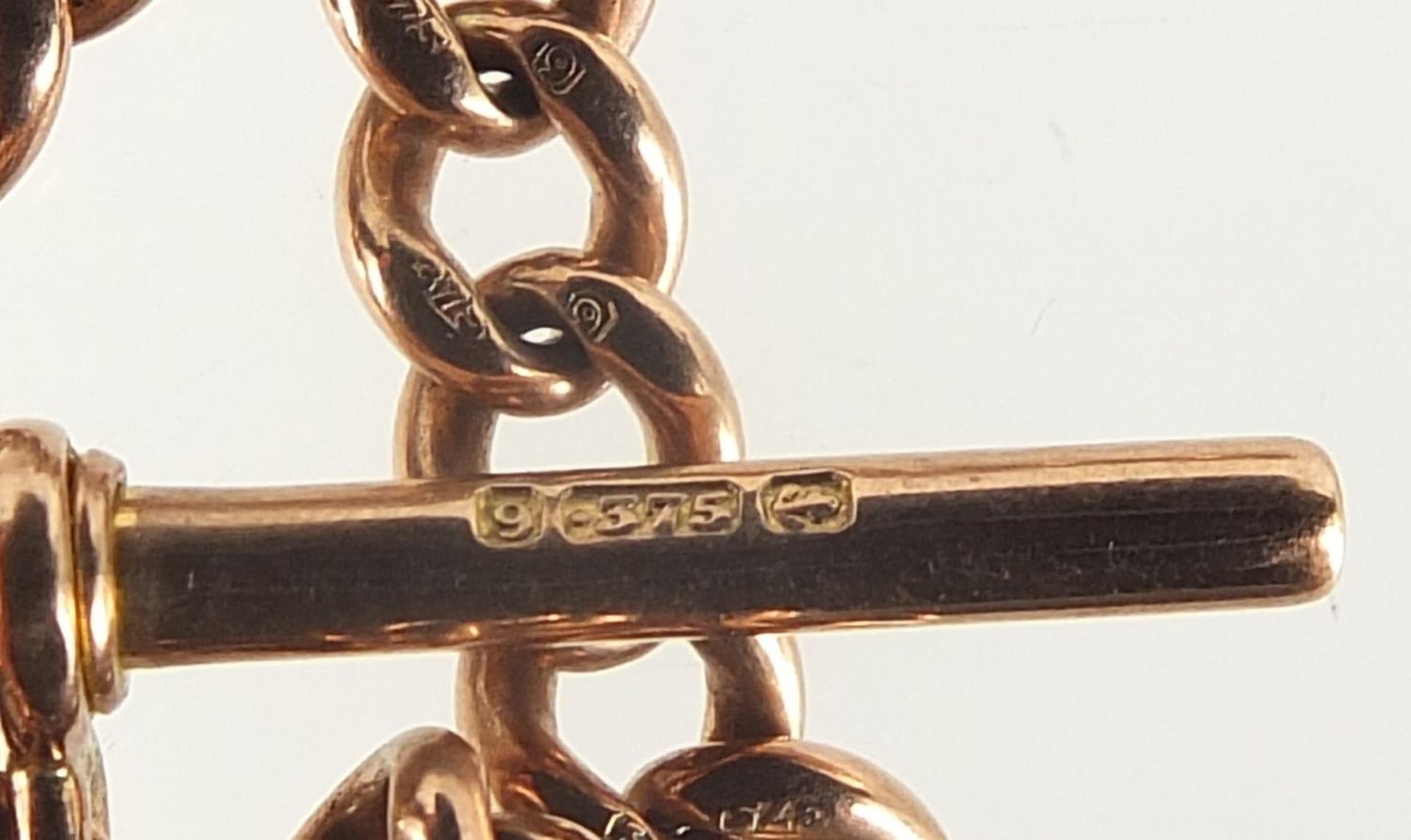 9ct rose gold watch chain with T bar, 45cm in length, 36.0g : For Further Condition Reports Please - Image 3 of 4