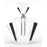 Large Art Deco design black and clear glass scent bottle, 24cm high : For Further Condition