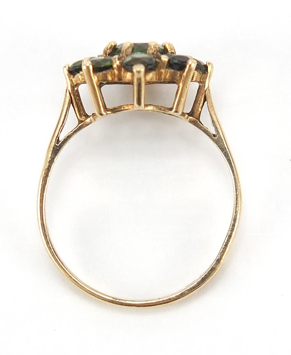 9ct gold green stone cluster ring, size L/M, 2.2g : For Further Condition Reports Please Visit Our - Image 4 of 6