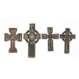 Four silver Celtic cross pendants, the largest 4.5cm high, total 34.7g : For Further Condition