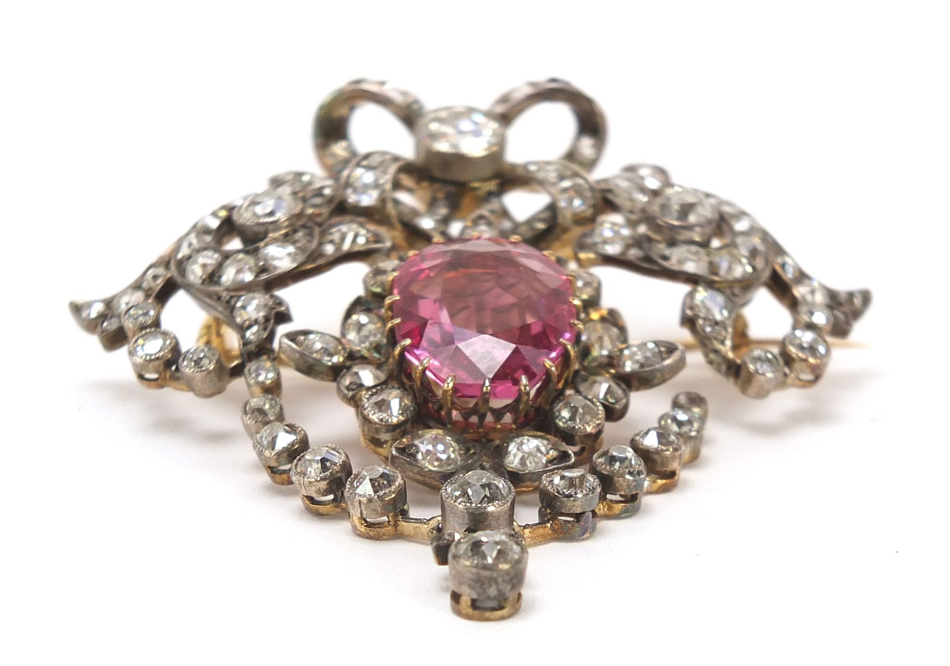 Impressive 19th century diamond and pink sapphire pendant brooch set with approximately one - Bild 11 aus 12