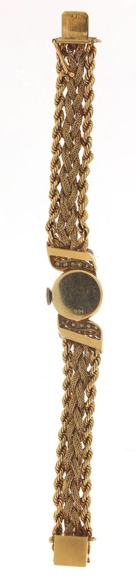Le Courier, ladies 14ct gold and diamond manual wind wristwatch with 14ct gold rope twist strap, - Image 4 of 7