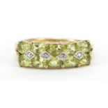 9ct gold peridot and diamond ring, size P, 2.6g : For Further Condition Reports Please Visit Our