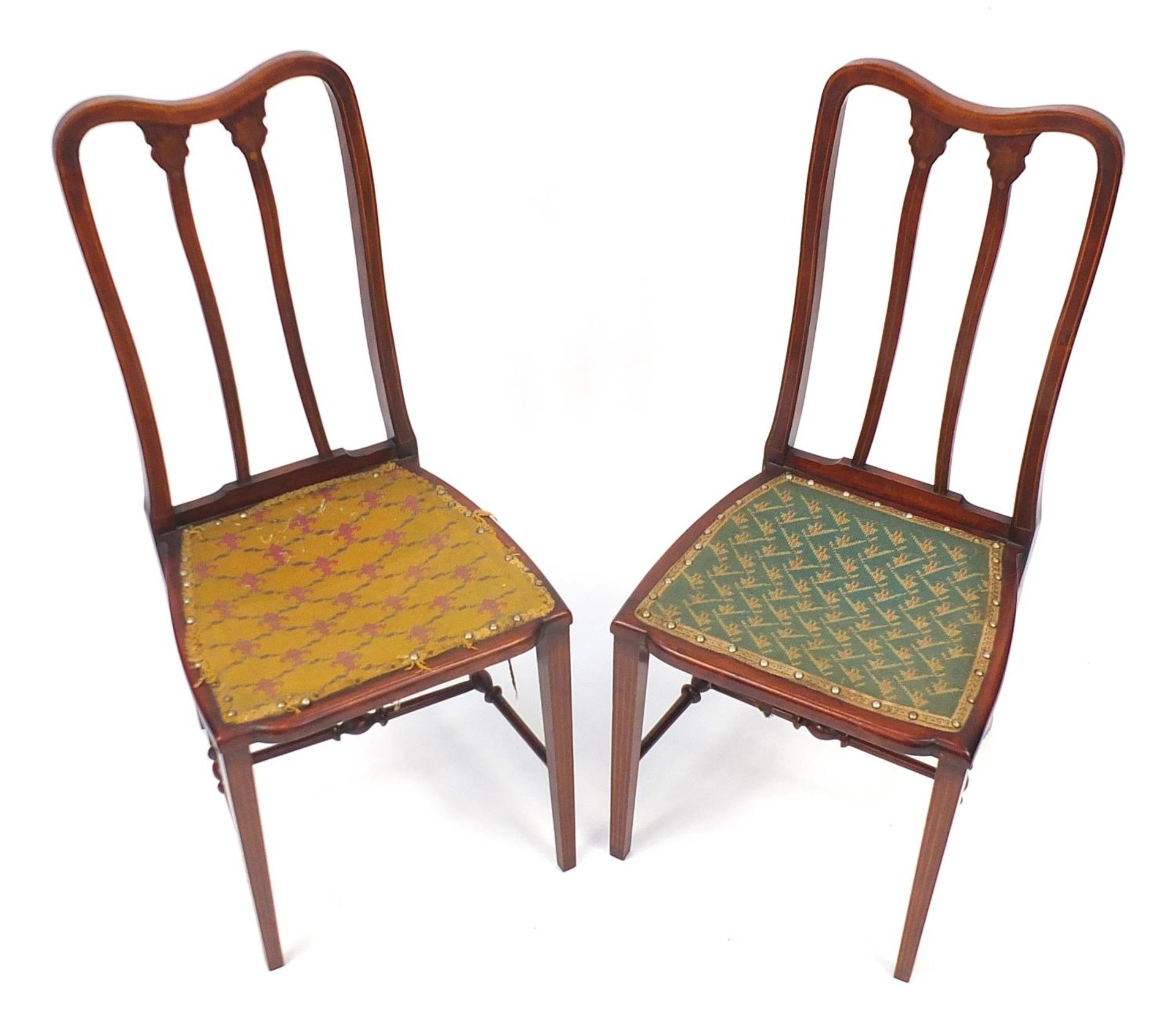 Pair of inlaid mahogany occasional chairs with needlepoint seats, 92cm high : For Further - Bild 2 aus 3