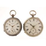 Two gentlemen's silver open face pocket watches comprising J B Yablsey hallmarked Birmingham 1945