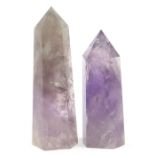 Two amethyst obelisks, the largest 30cm high : For Further Condition Reports Please Visit Our