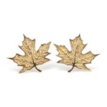 Pair of 9ct gold maple leaf stud earrings, housed in a Gieves & Hawkes box, 1.5cm wide, 1.4g : For