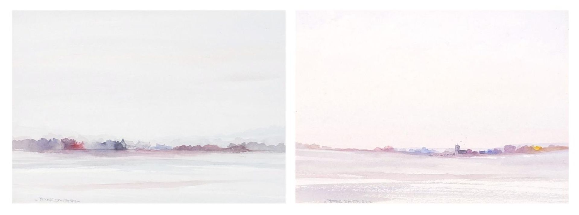 Peter Smith '82 - Field before buildings, pair of watercolours, mounted and framed, one glazed, each