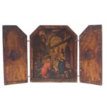 19th century style tryptic picture with religious figures, 41cm x 35cm when closed : For Further