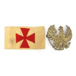 German military interest Medic armband and a Pickelhause plate : For Further Condition Reports