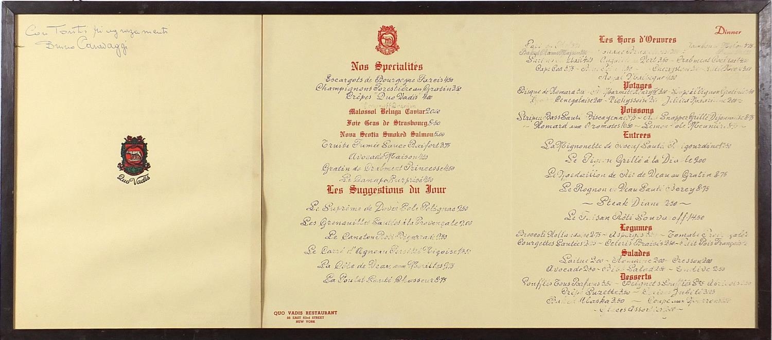 Six vintage menus including Quo Vadis Restaurant, some with signatures, the largest overall 81cm x - Image 15 of 18