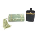 Vintage French Nuit de Noel glass perfume bottle in a faux shagreen case, the scent bottle 11cm high