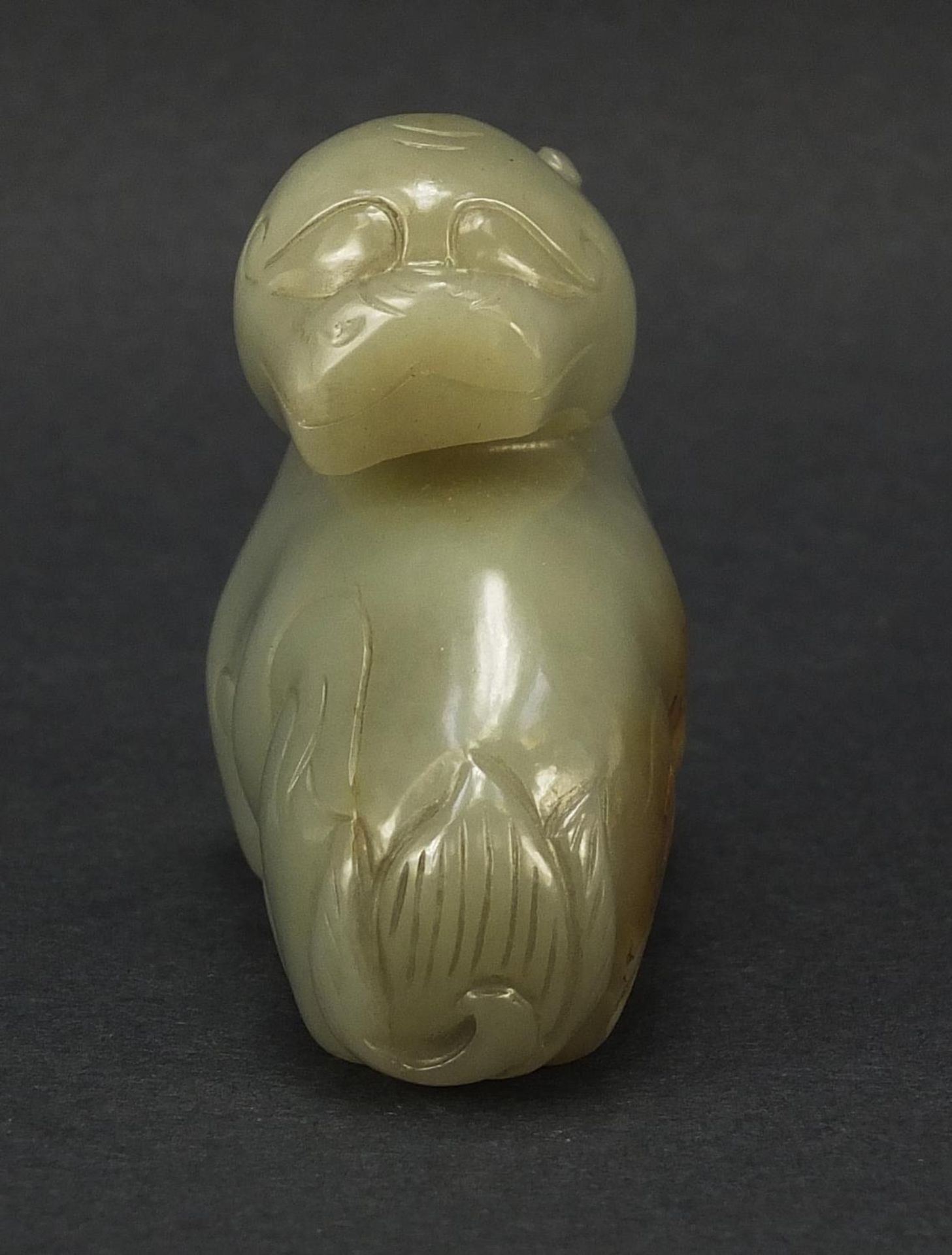 Chinese celadon and russet jade carving of a mythical animal, 6cm in length : For Further - Image 5 of 7