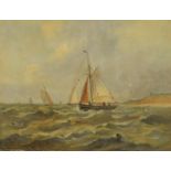 Boats on water, 19th century maritime oil, indistinctly monogrammed, possibly G M, mounted, framed
