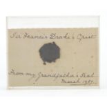 Early 20th century wax seal inscribed on paper Sir Francis Drakes crest, dated 1934 : For Further