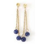 Pair of 9ct gold lapis lazuli drop earrings, 3cm high, 0.6g : For Further Condition Reports Please