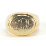 Unmarked gold signet ring, (tests as 15ct+ gold) size Q, 6.8g : For Further Condition Reports Please