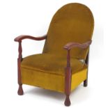 Mahogany framed bedroom chair with green fabric upholstery, 77cm high : For Further Condition