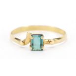 Unmarked gold aquamarine ring, (tests as 18ct gold) size N, 0.8g : For Further Condition Reports
