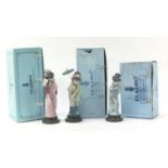 Three Lladro Geisha girls with boxes numbers 4988, 4989 and 4990, 28cm high : For Further