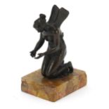 Patinated bronze study of an angel raised on a rectangular marble base, 13cm high : For Further