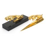 Gilt metal jaguar desk letter opener and paperweight, the largest 17.5cm in length : For Further